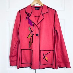 Vintage Handmade Wool Jacket / Blazer by Beppa, Made in Seattle, Appliqué, 90s